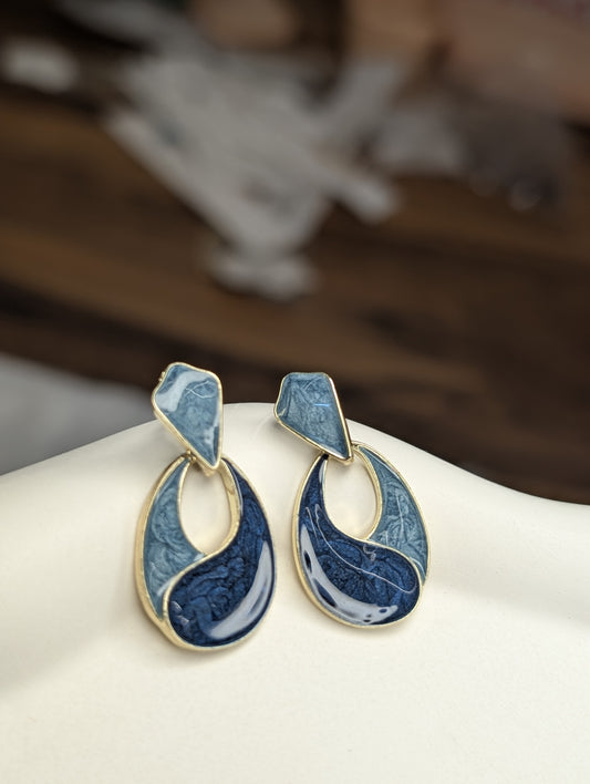 Blue Marble Drop Earrings