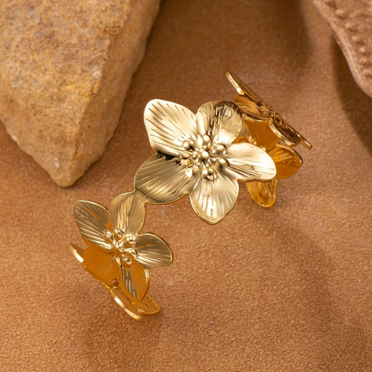Golden Bloom Floral Kada – 18K Gold Plated Anti-Tarnish Statement Bracelet