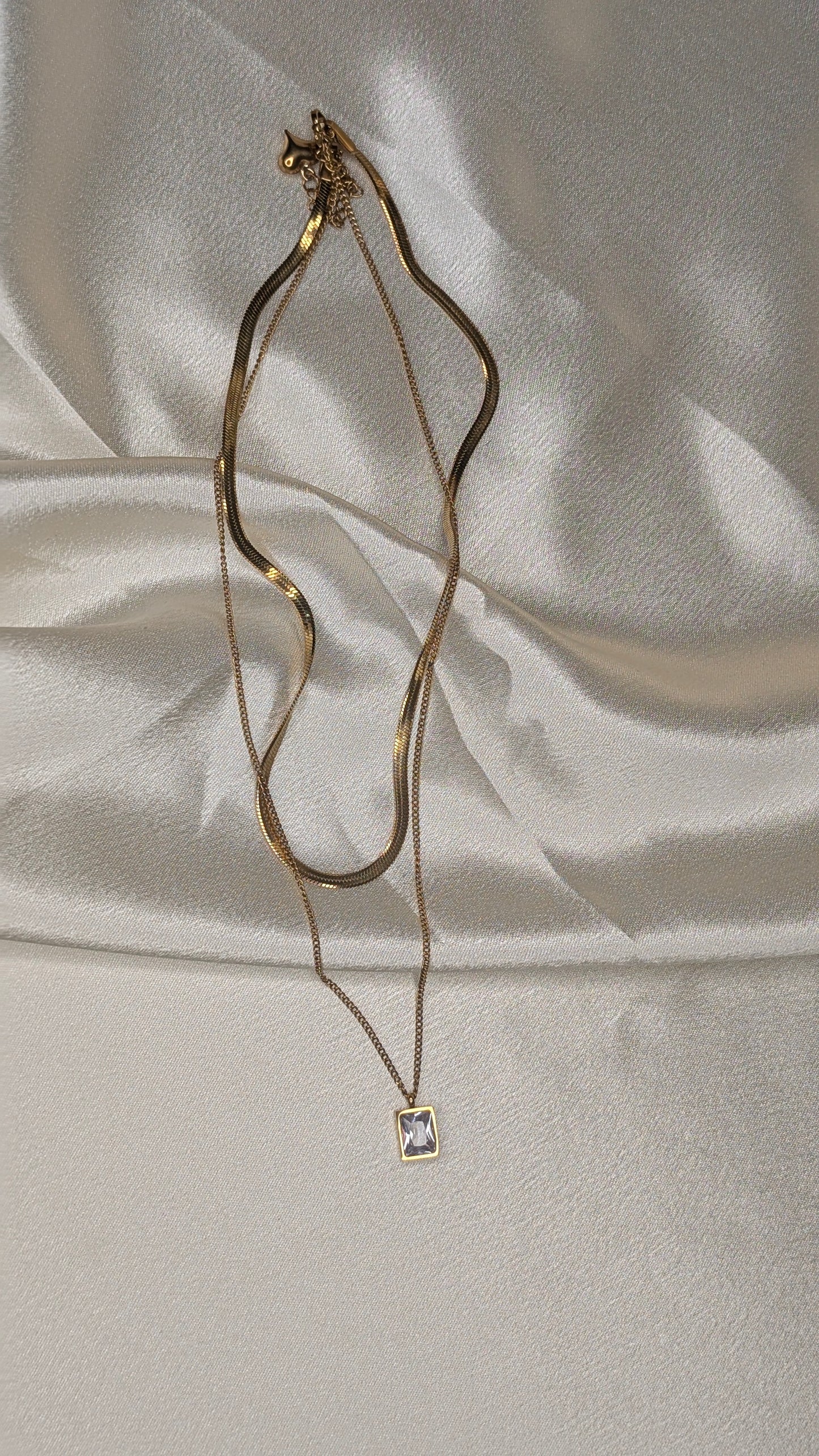 Layered Square Stone Necklace – 18K Gold Plated Anti-Tarnish Daily Wear Chain