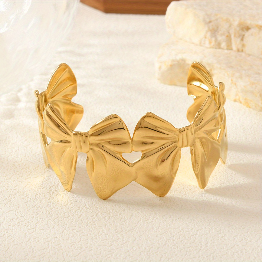 Golden Bow Statement Kada – 18K Gold Plated Anti-Tarnish Bracelet