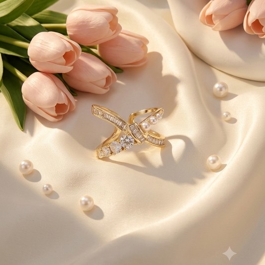 Luxe Bow Sparkle Ring -18KGoldPlated WaterProof Anti-Tarnish