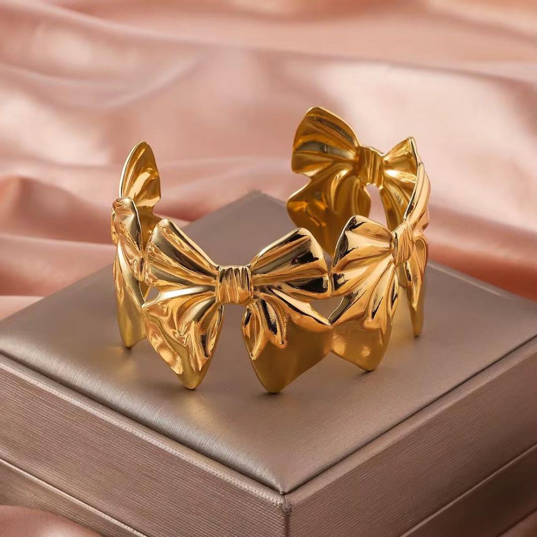 Golden Bow Statement Kada – 18K Gold Plated Anti-Tarnish Bracelet