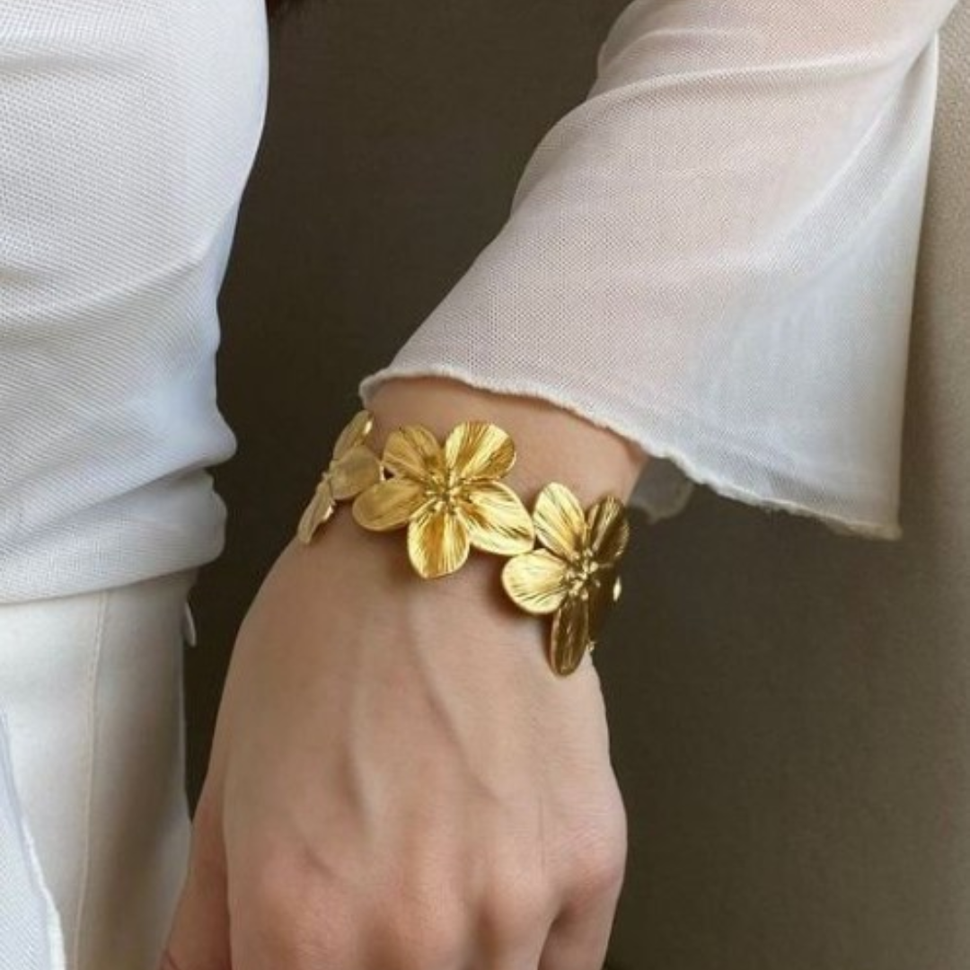Golden Bloom Floral Kada – 18K Gold Plated Anti-Tarnish Statement Bracelet
